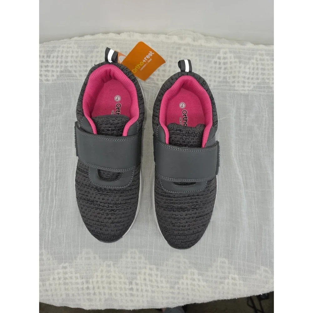 Ortho+rest Women's Diabetic Walking Shoes Norma Grey Pink Strap Sz 7 New